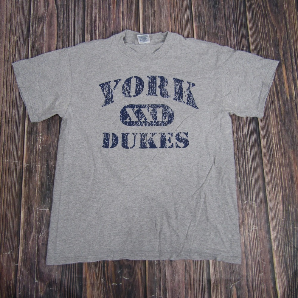 York Dukes Shirt Mens Medium Gray Delta‎ Pro Weight Graphic Tee Short Sleeve